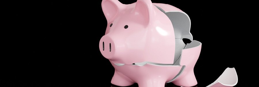 Broken pink piggy bank on reflective black background. Illustration of the concept of financial crisis, debt and bankruptcy Schedule I Claims - broken piggy bank